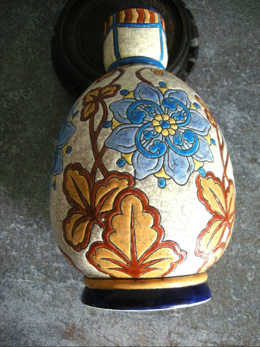 Polychrome Enamel Vase Around 1890 Signed Longwy-photo-3