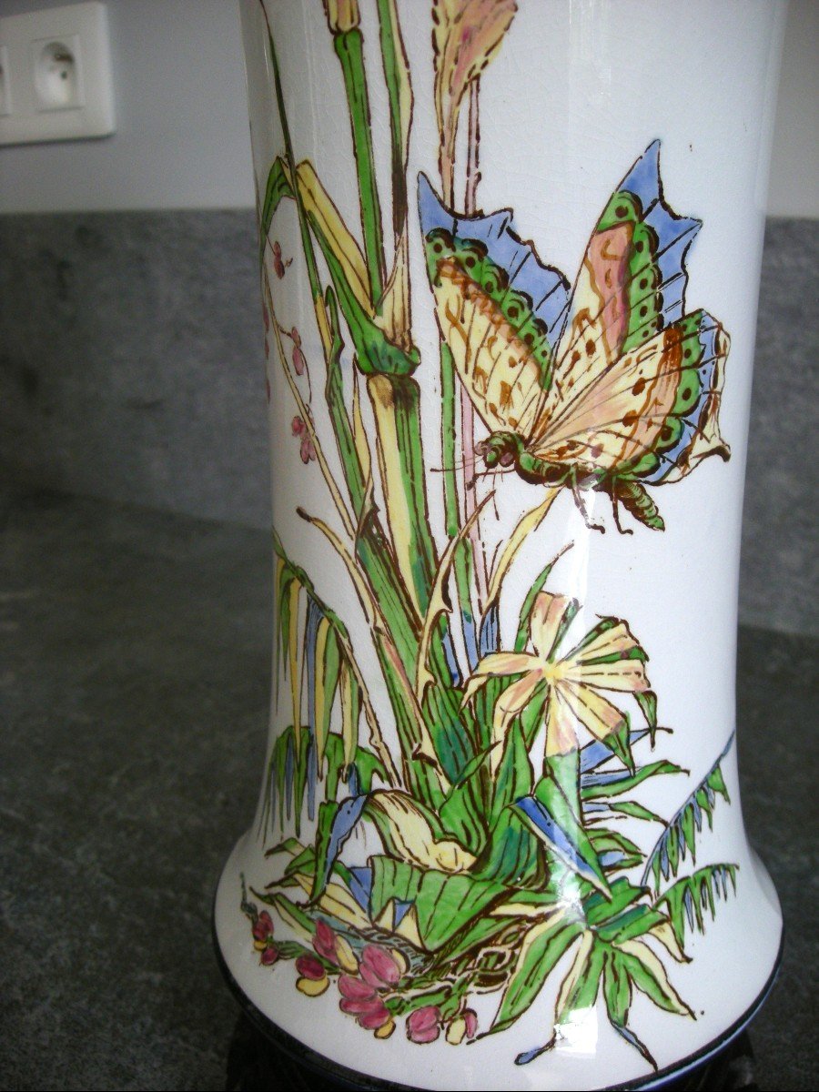Large Earthenware Vase 19th Art Nouveau Sarreguemines-photo-3