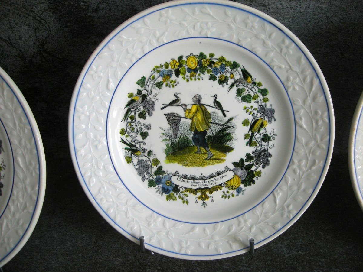 5  Assiettes  1836  Décor  "  La  Vie  Des  Chinois  "  De  Choisy Le Roi-photo-6