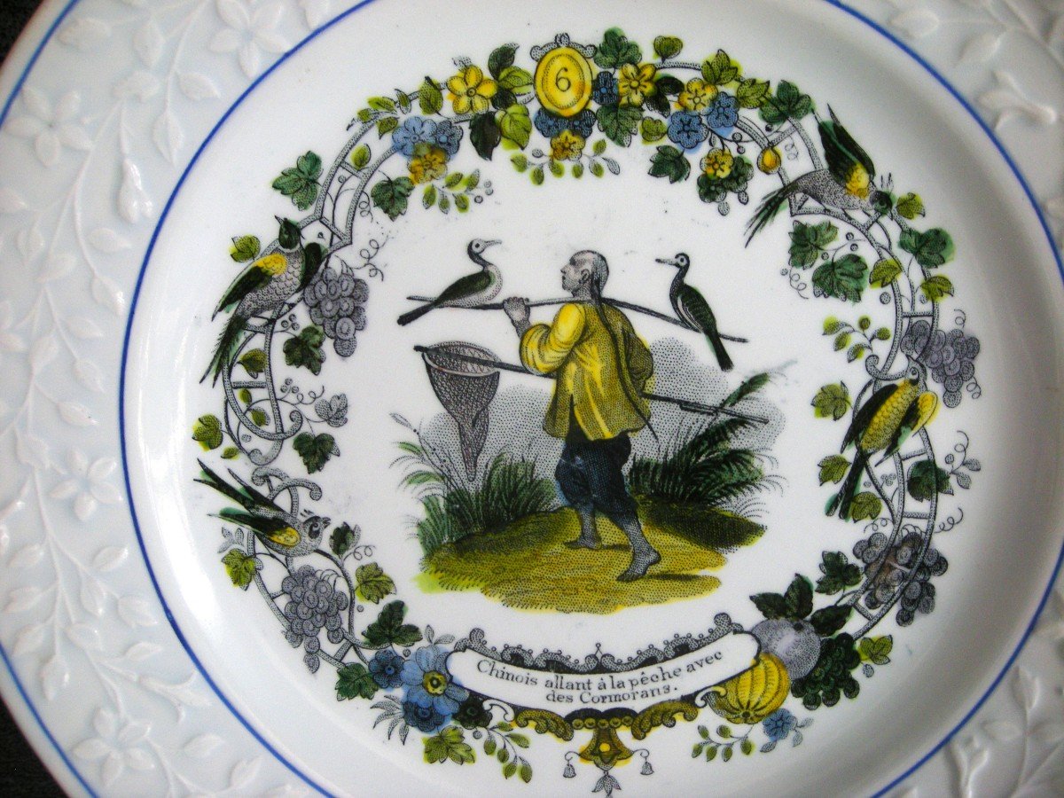 5  Assiettes  1836  Décor  "  La  Vie  Des  Chinois  "  De  Choisy Le Roi-photo-7