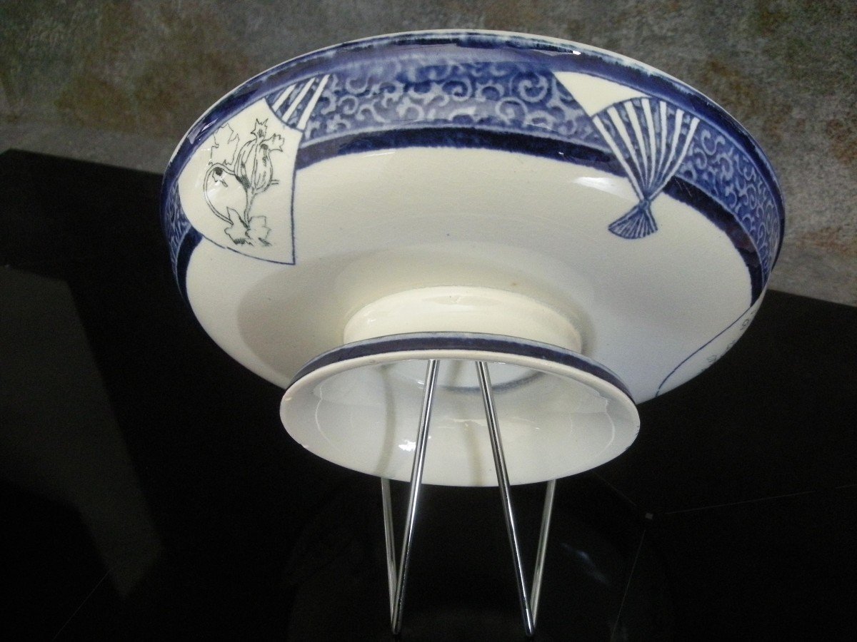 Footed Cup Service "blue Fan" By Jules Vieillard Bordeaux-photo-3