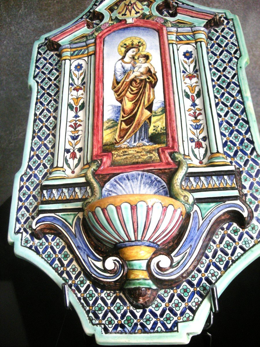 Bénitier  De  Chevet  XIXème  Style  Renaissance  Signé  Gien-photo-3