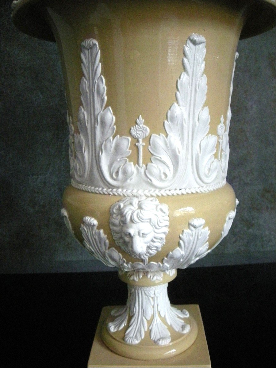 Medici Vase Fine Yellow Stoneware Early 19th Century Signed Creil-photo-3