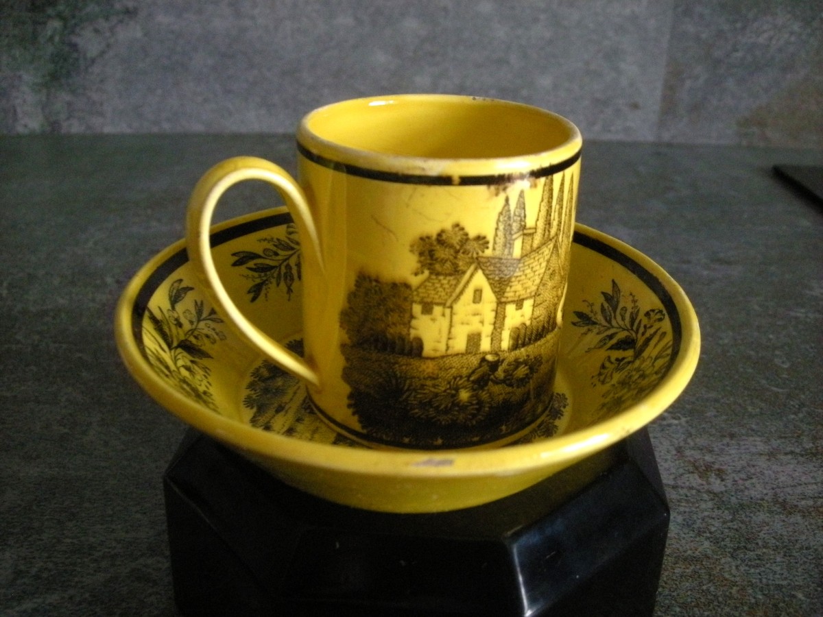 Tasse Et Soucoupe  Faïence Fine Jaune XIXème  Montereau-photo-4