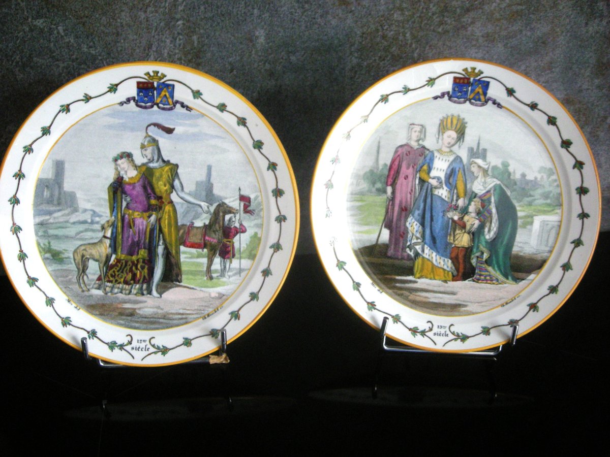 6 Earthenware Plates 1876 "national Costumes" From Creil And Montereau-photo-2