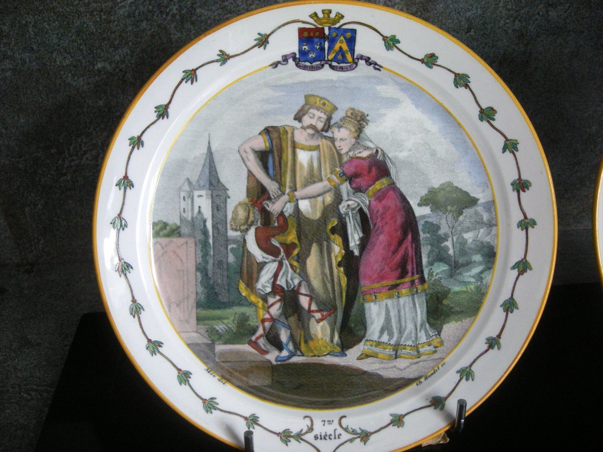 6 Earthenware Plates 1876 "national Costumes" From Creil And Montereau-photo-2