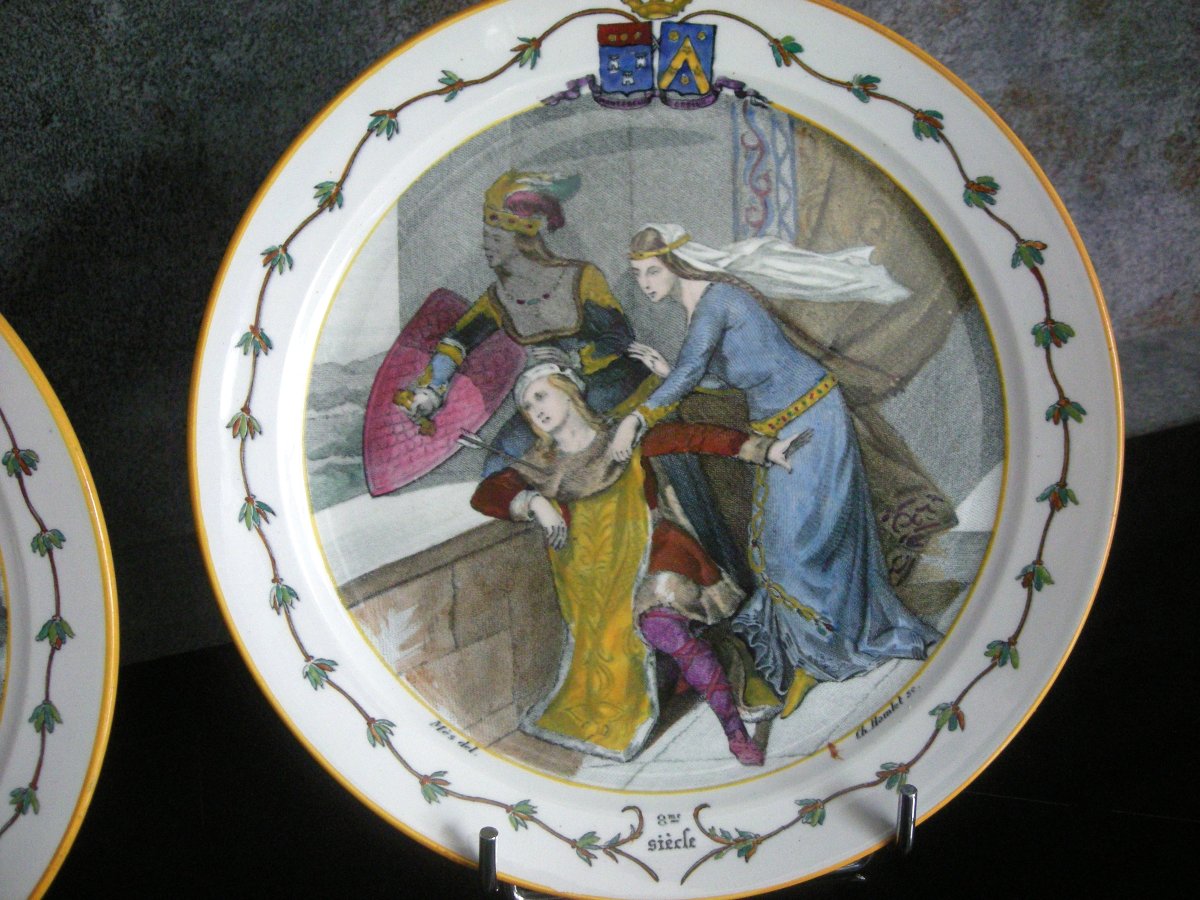 6 Earthenware Plates 1876 "national Costumes" From Creil And Montereau-photo-3