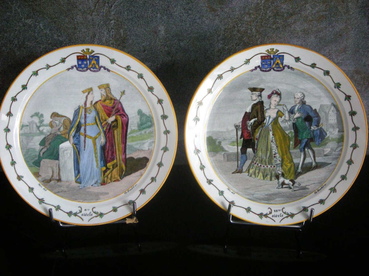 6 Earthenware Plates 1876 "national Costumes" From Creil And Montereau-photo-4