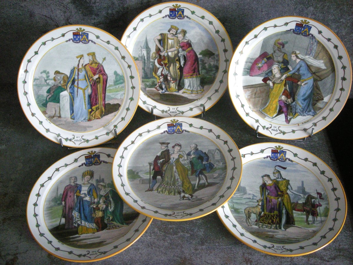 6 Earthenware Plates 1876 "national Costumes" From Creil And Montereau-photo-8