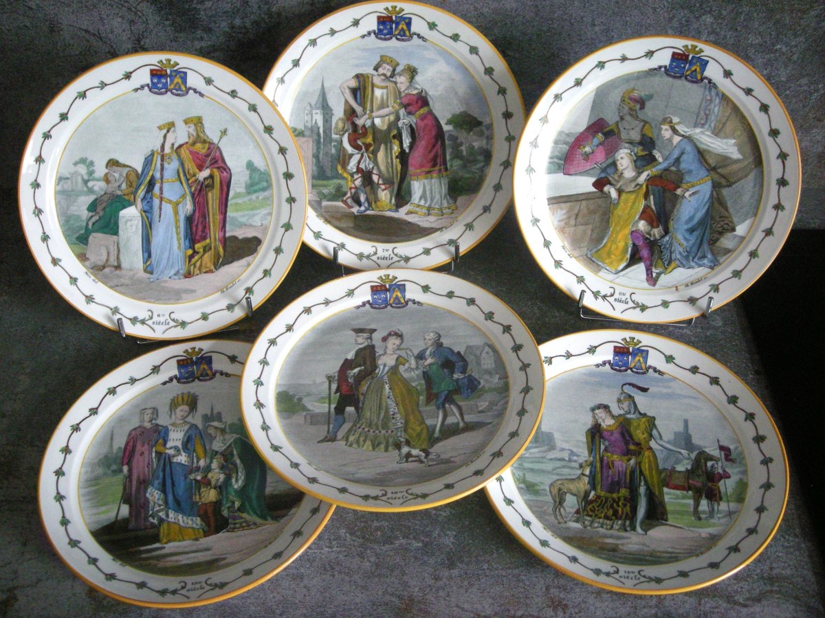 6 Earthenware Plates 1876 "national Costumes" From Creil And Montereau