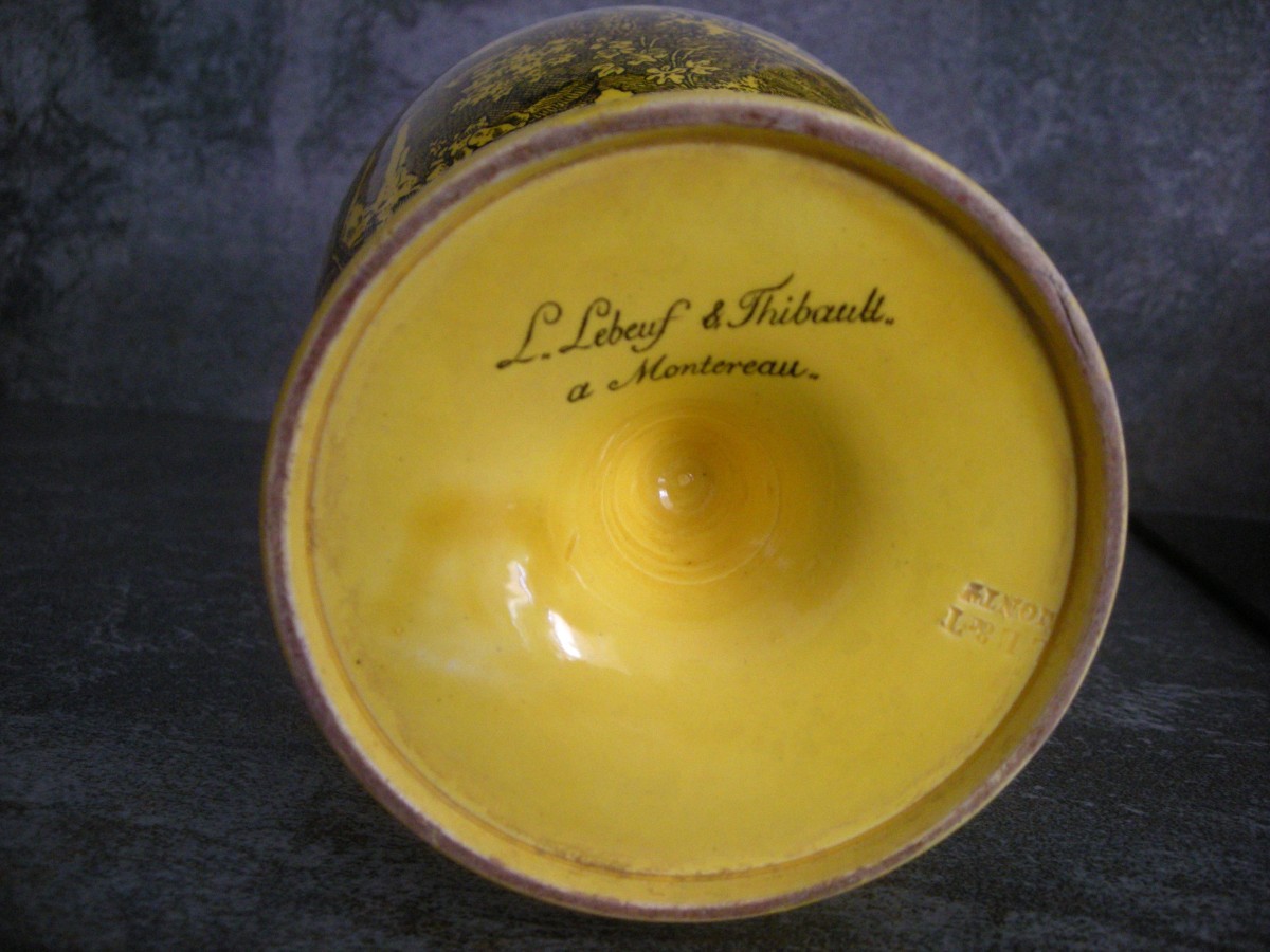 Elegant Ewer And Its Basin In Yellow Earthenware 1830 From Montereau-photo-7