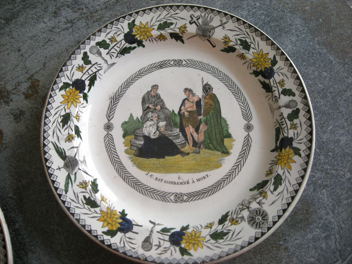 3 Fine Earthenware Plates 1830 Polychrome Montereau Decor-photo-2