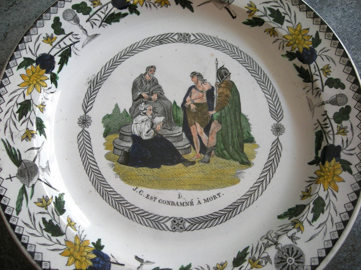 3 Fine Earthenware Plates 1830 Polychrome Montereau Decor-photo-3