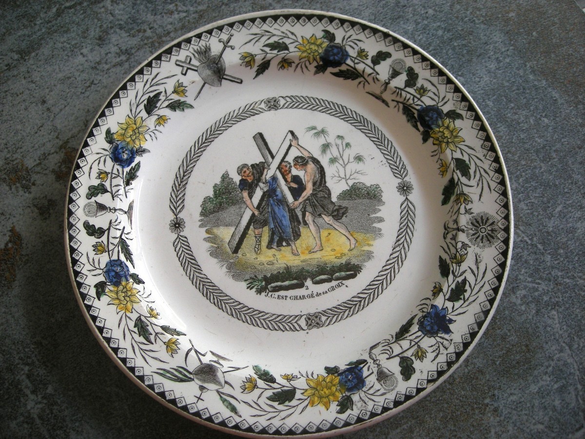 3 Fine Earthenware Plates 1830 Polychrome Montereau Decor-photo-4