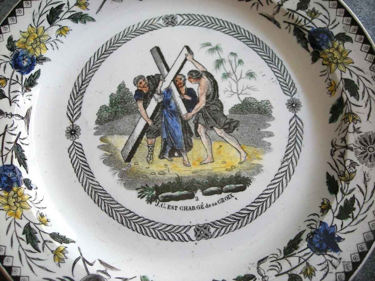 3 Fine Earthenware Plates 1830 Polychrome Montereau Decor-photo-1
