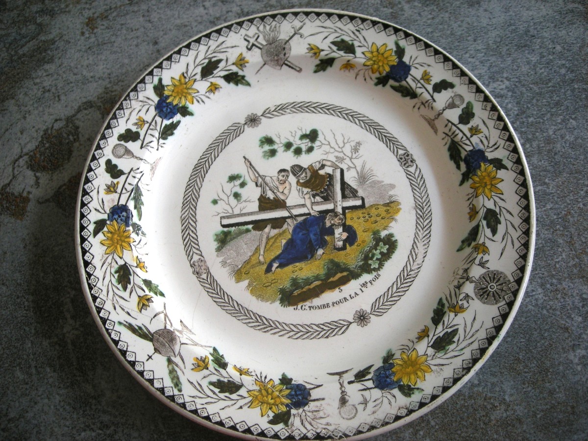 3 Fine Earthenware Plates 1830 Polychrome Montereau Decor-photo-3