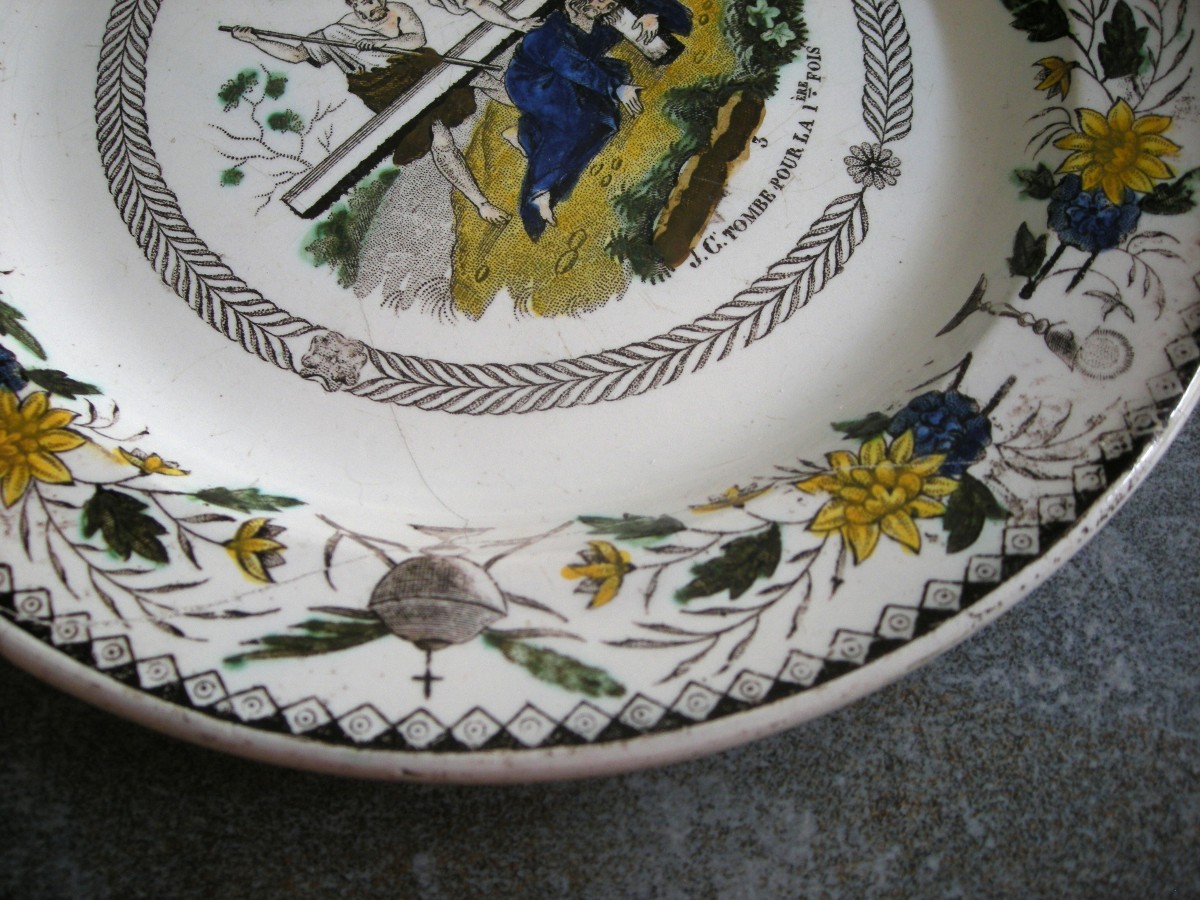 3 Fine Earthenware Plates 1830 Polychrome Montereau Decor-photo-4