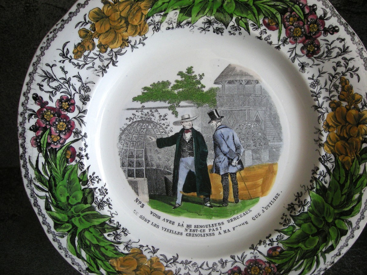 2  Assiettes   Porcelaine Opaque  polychrome XIXème  Creil Montereau-photo-2