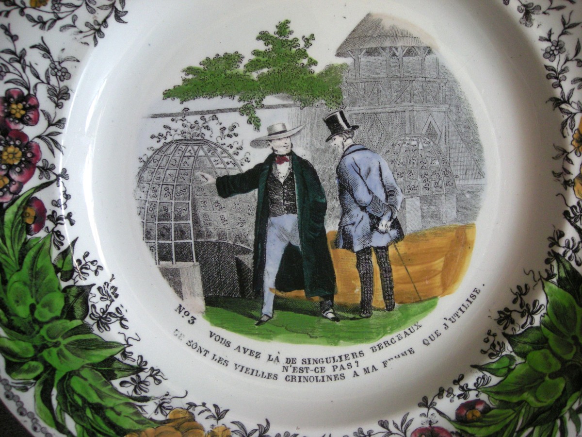 2  Assiettes   Porcelaine Opaque  polychrome XIXème  Creil Montereau-photo-3