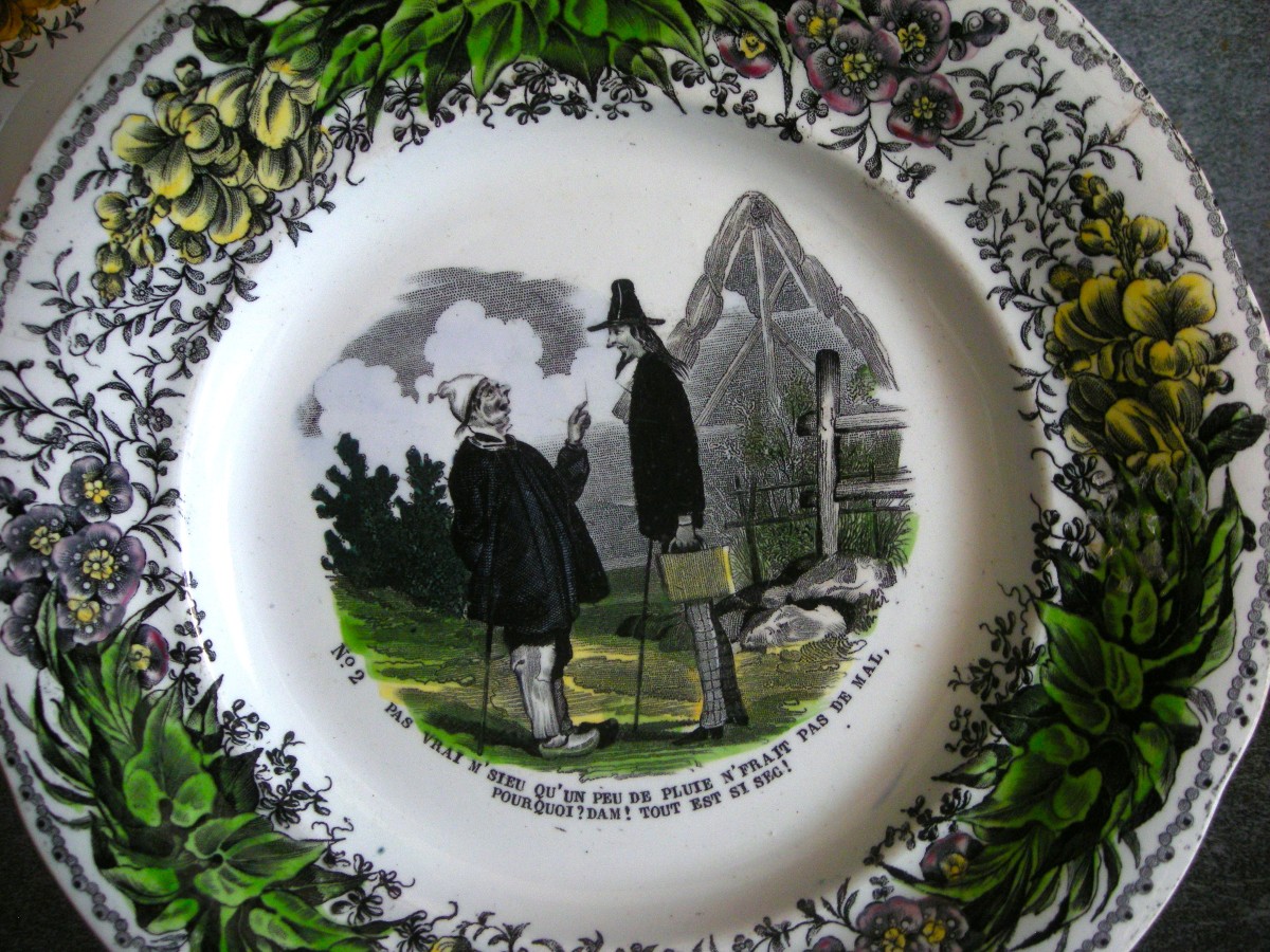 2  Assiettes   Porcelaine Opaque  polychrome XIXème  Creil Montereau-photo-5