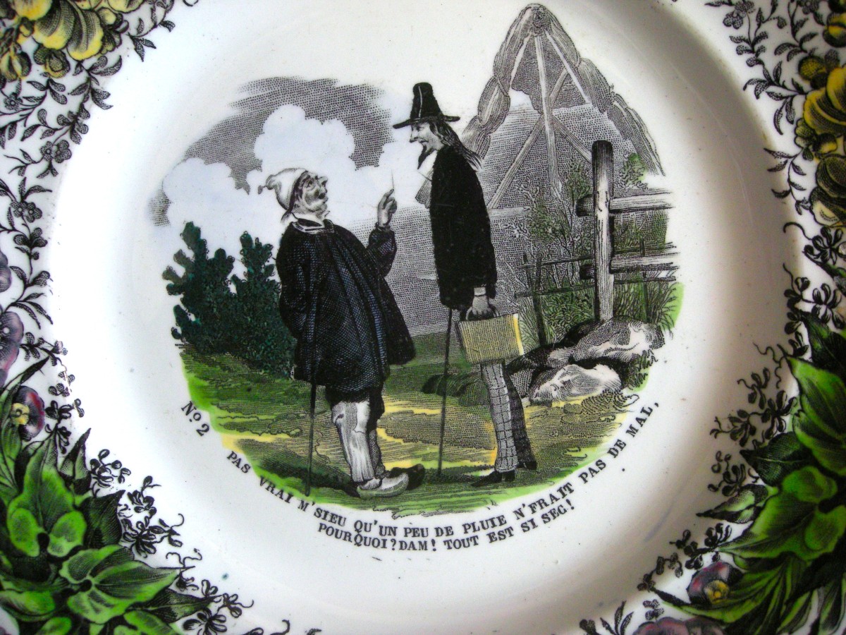 2  Assiettes   Porcelaine Opaque  polychrome XIXème  Creil Montereau-photo-6