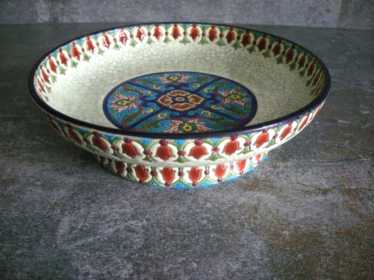 20th Century Art Deco Enamelled Bowl On Foot, Longwy-photo-2