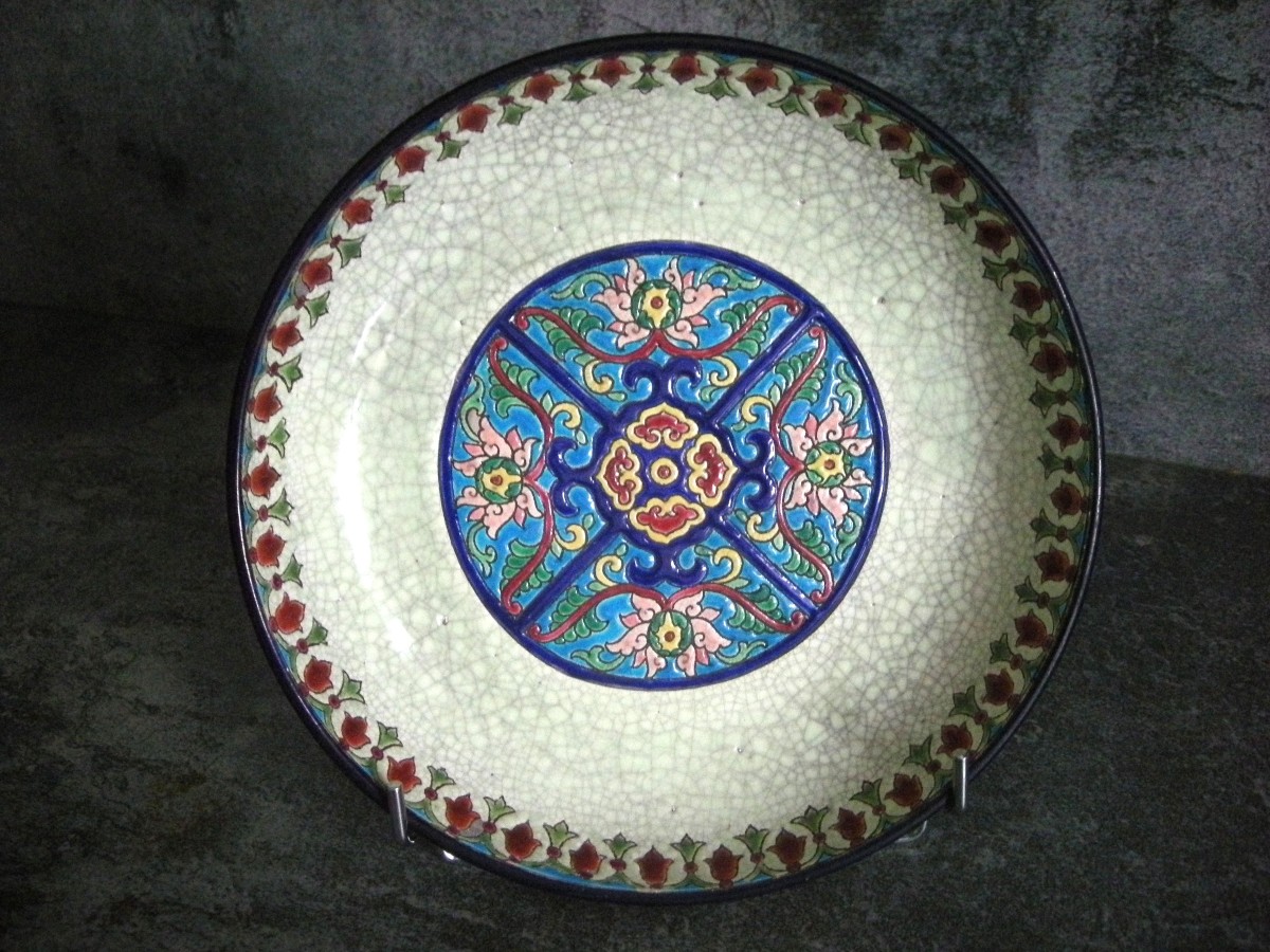 20th Century Art Deco Enamelled Bowl On Foot, Longwy-photo-3