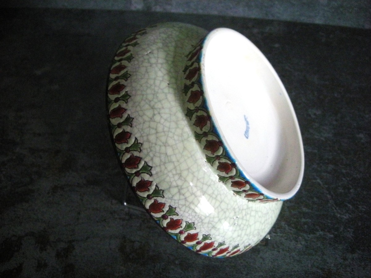20th Century Art Deco Enamelled Bowl On Foot, Longwy-photo-4
