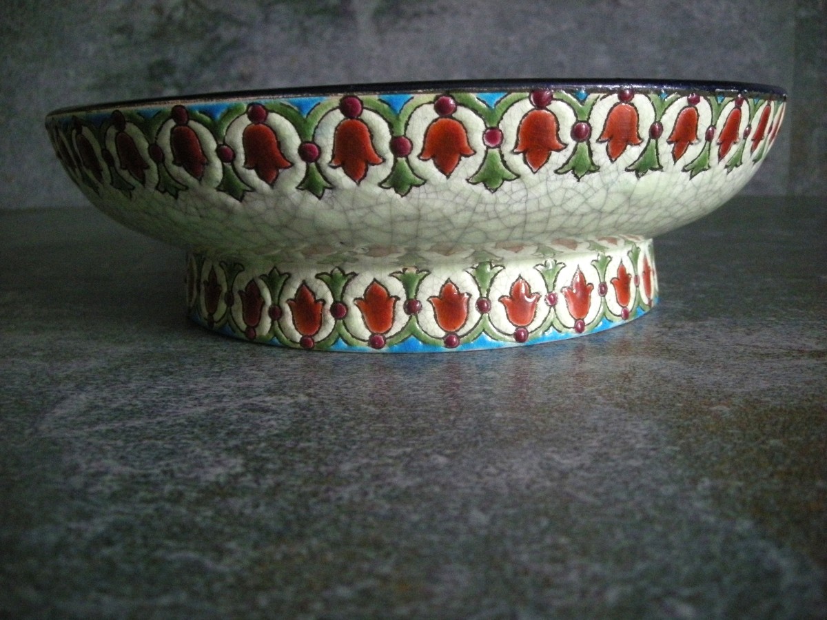 20th Century Art Deco Enamelled Bowl On Foot, Longwy-photo-5