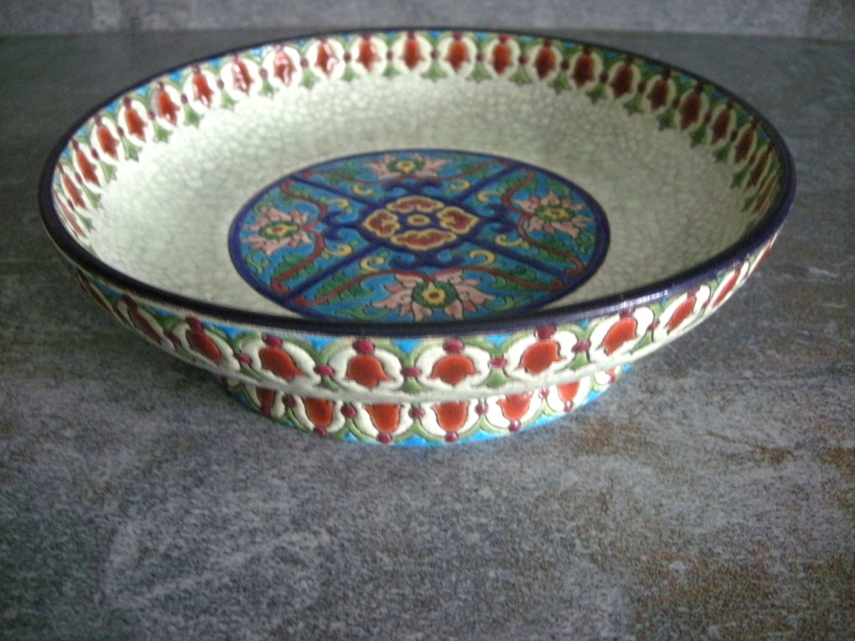 20th Century Art Deco Enamelled Bowl On Foot, Longwy