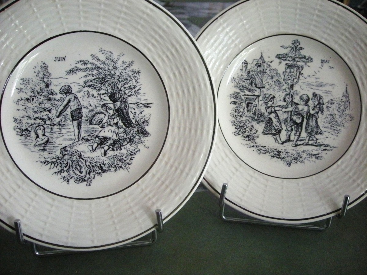 12 20th Century Dessert Plates, Sarreguemines Months Theme-photo-1