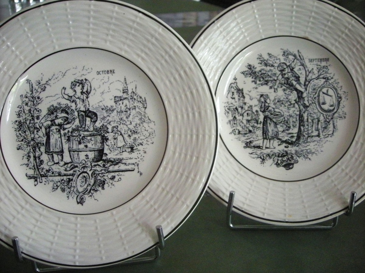 12 20th Century Dessert Plates, Sarreguemines Months Theme-photo-3