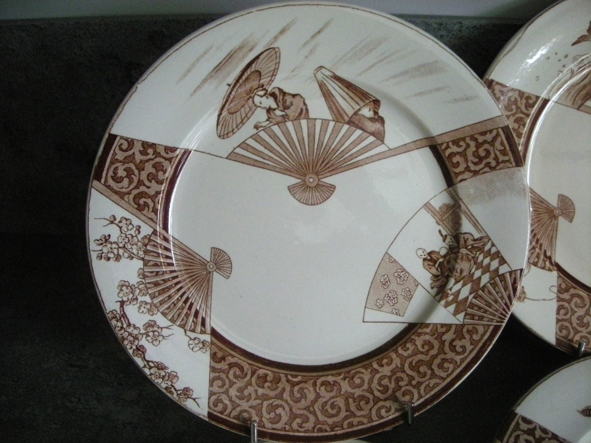 6  Assiettes  Grand Diamètre  Service Eventail  de  Jules Vieillard Bordeaux-photo-2