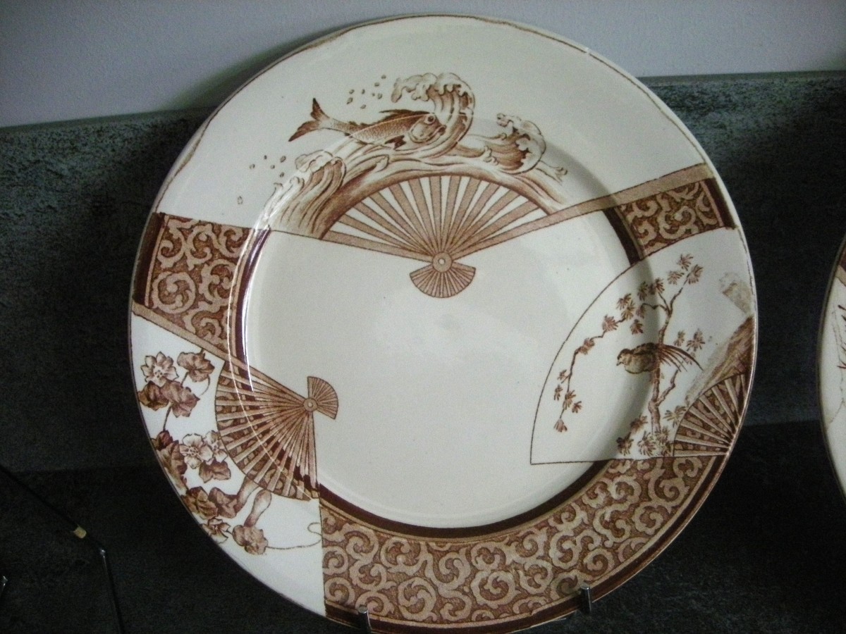 6  Assiettes  Grand Diamètre  Service Eventail  de  Jules Vieillard Bordeaux-photo-1