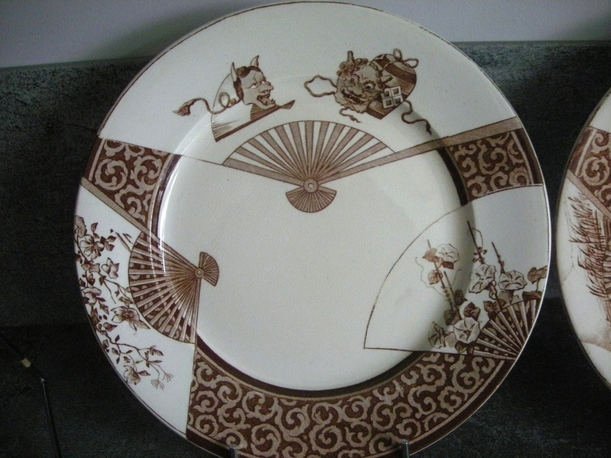 6  Assiettes  Grand Diamètre  Service Eventail  de  Jules Vieillard Bordeaux-photo-2