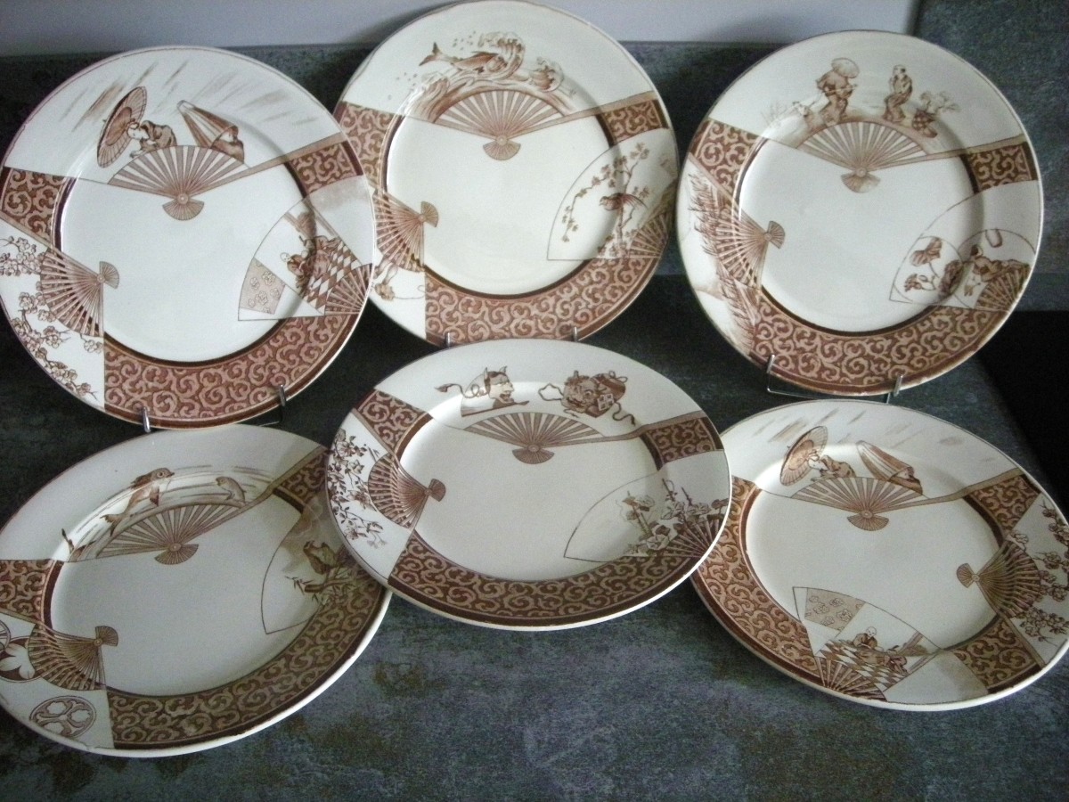 6  Assiettes  Grand Diamètre  Service Eventail  de  Jules Vieillard Bordeaux