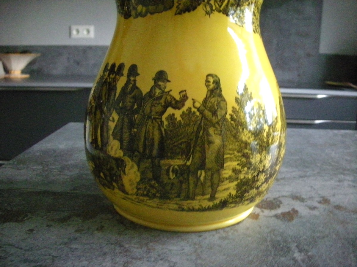 Broc  et sa  Cuvette  Faïence Fine Jaune 1830  décor  Chasse  à  Courre  -photo-5