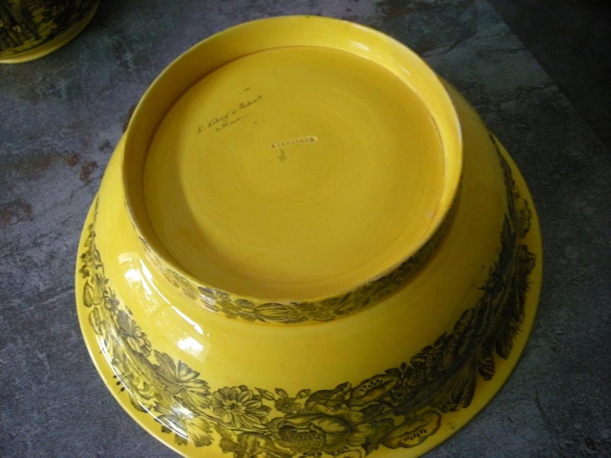 Broc  et sa  Cuvette  Faïence Fine Jaune 1830  décor  Chasse  à  Courre  -photo-7