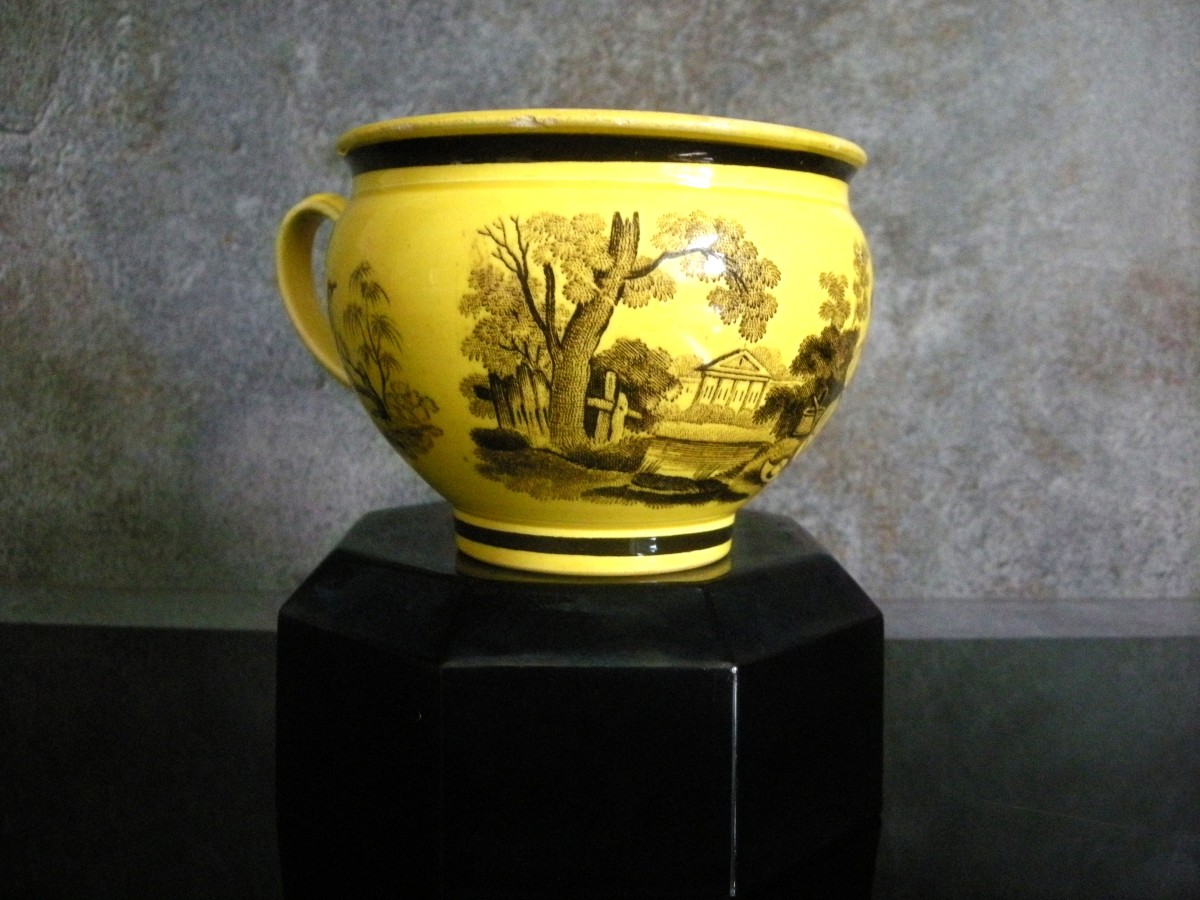 Tasse  chocolat  XIXème Faïence Fine Jaune  Décor  Oiseau-photo-4