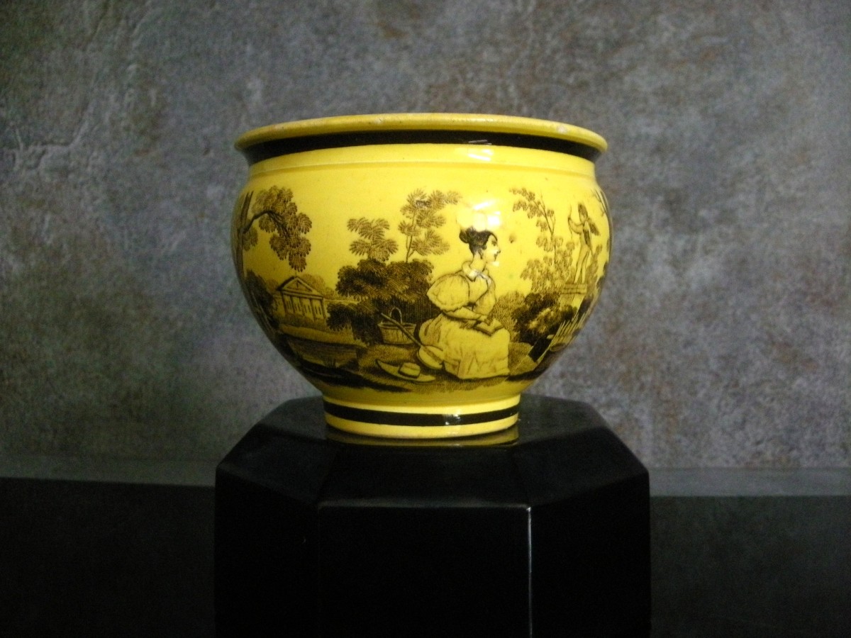 Tasse  chocolat  XIXème Faïence Fine Jaune  Décor  Oiseau-photo-1