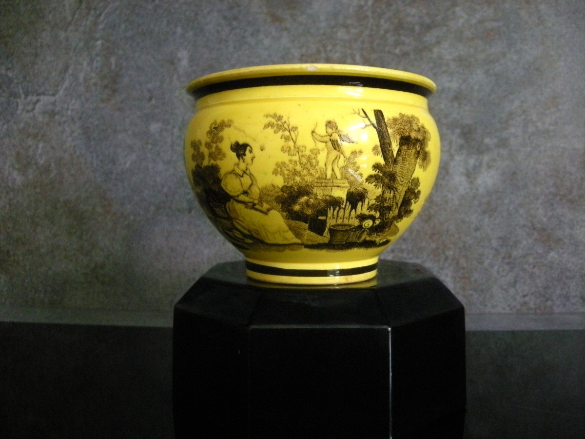 Tasse  chocolat  XIXème Faïence Fine Jaune  Décor  Oiseau-photo-2