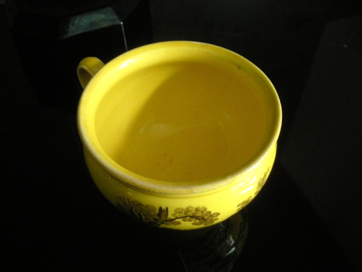 Tasse  chocolat  XIXème Faïence Fine Jaune  Décor  Oiseau-photo-3
