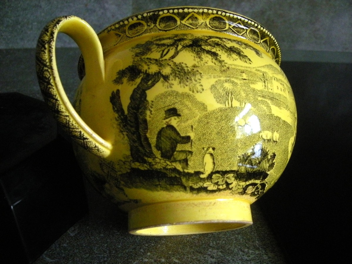 Large 19th Century Fine Yellow Earthenware Cup With "a True Little Painting" Decoration-photo-3