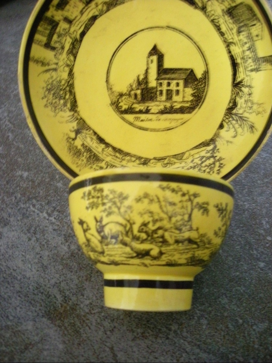 Fine Yellow Earthenware Alcohol Bowl And Saucer, 1830, Choisy Le Roi-photo-4