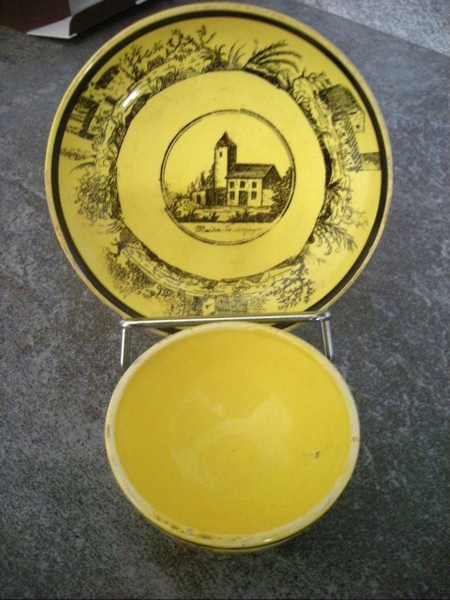 Fine Yellow Earthenware Alcohol Bowl And Saucer, 1830, Choisy Le Roi-photo-1