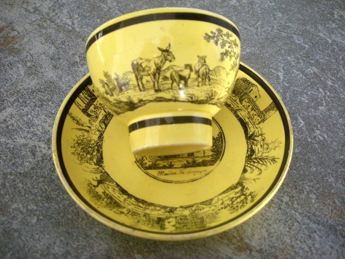 Fine Yellow Earthenware Alcohol Bowl And Saucer, 1830, Choisy Le Roi-photo-3