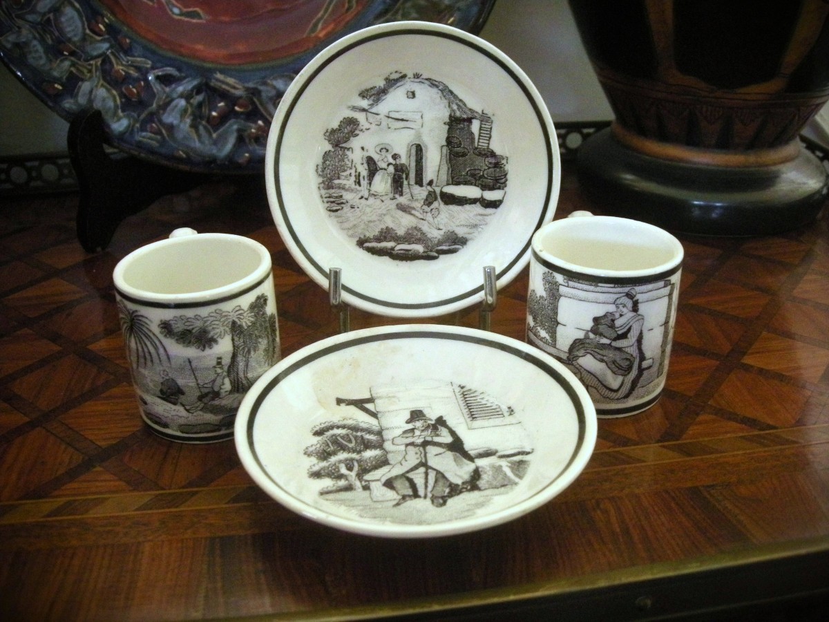 Two Cups And Saucers, Grisaille Decoration, 1824, Choisy Le Roi Factory