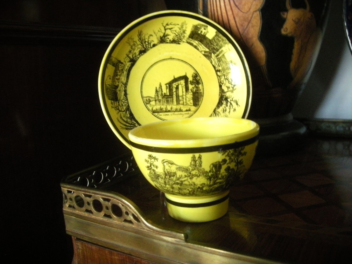 Fine Yellow Earthenware Alcohol Bowl And Saucer, 1830, Choisy Le Roi-photo-2