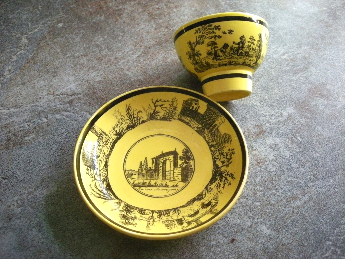 Fine Yellow Earthenware Alcohol Bowl And Saucer, 1830, Choisy Le Roi-photo-4
