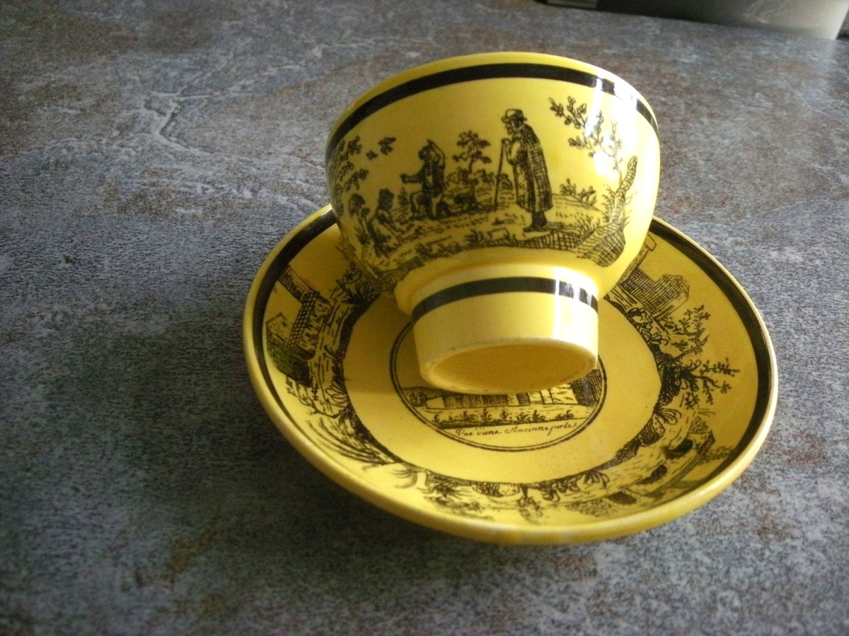 Fine Yellow Earthenware Alcohol Bowl And Saucer, 1830, Choisy Le Roi-photo-2